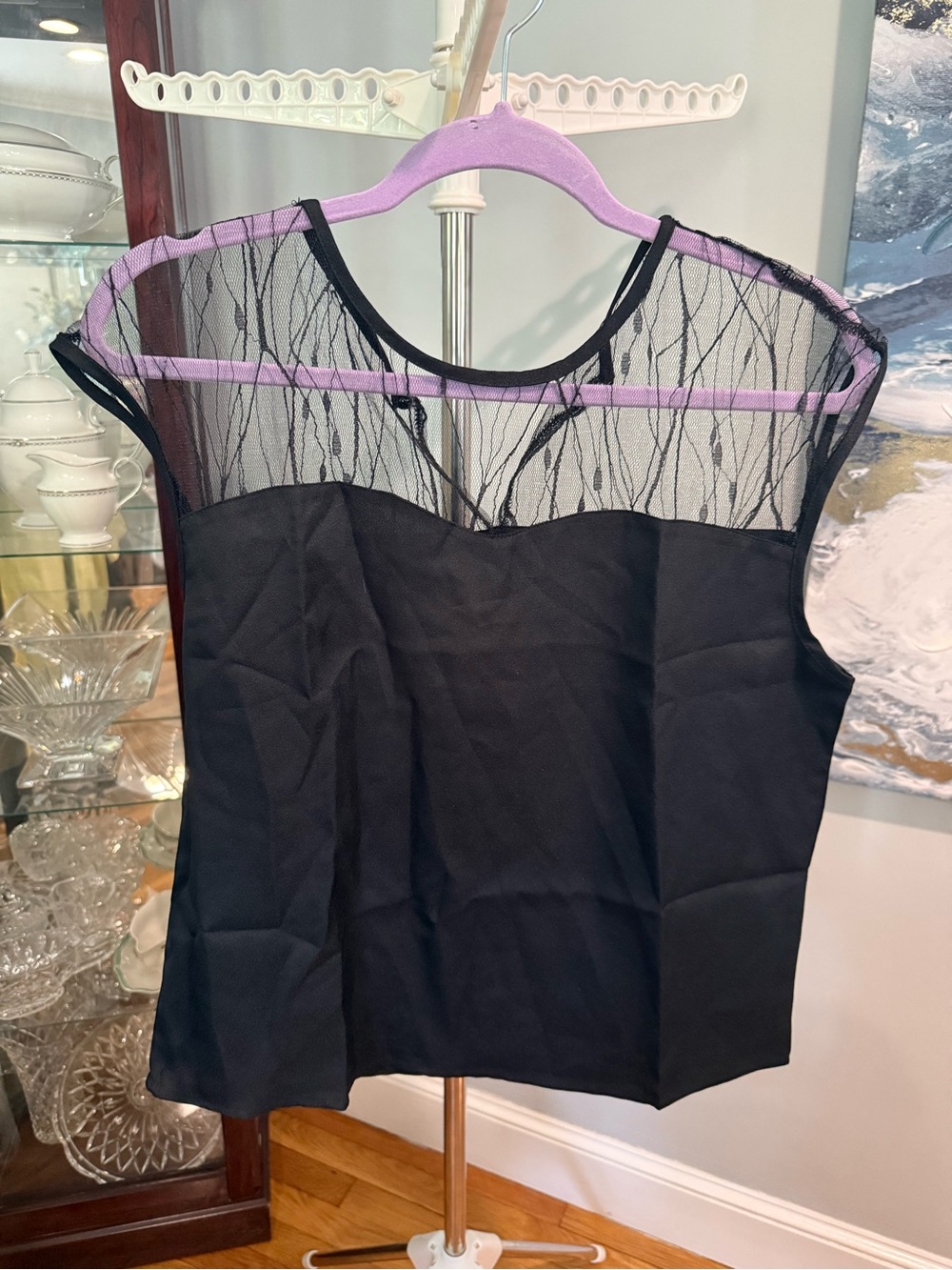 Sheer Yoke Black Sleeveless Top